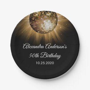 50th Birthday Party Gold Disco Ball Paper Plates