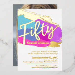 50th Birthday party gold foil photo abstract art Invitation