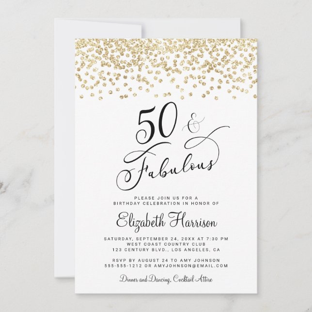 50th Birthday Party Gold Glitter Invitation (Front)