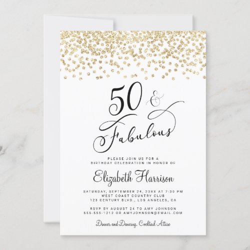 50th Birthday Party Gold Glitter Invitation