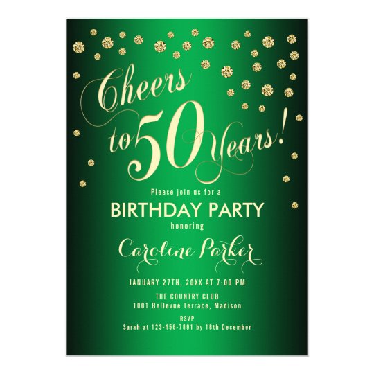 50th Birthday Party - Gold Green Invitation | Zazzle.com