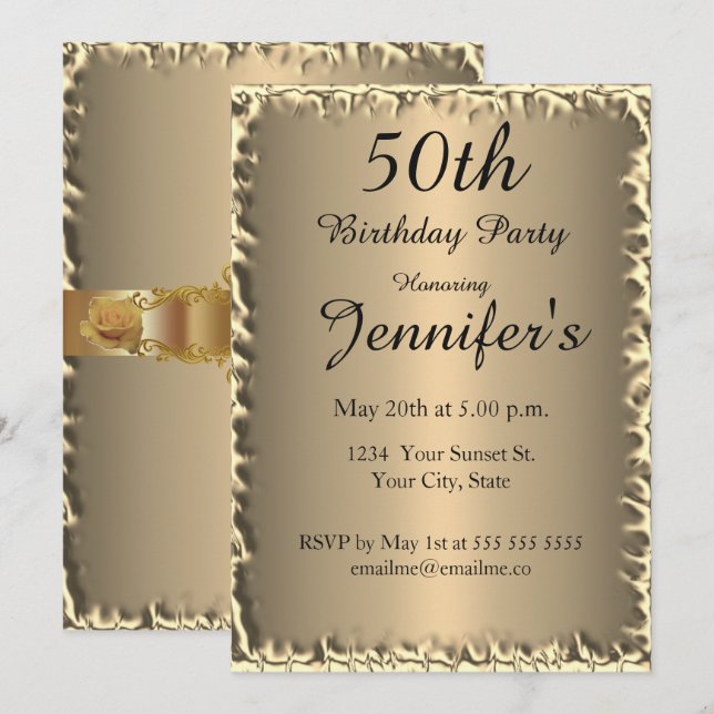 50th Birthday Party gold Invitation (Front/Back)