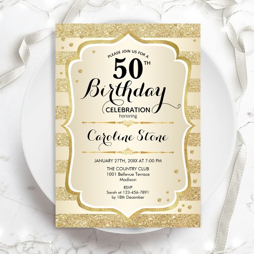 50th Birthday Party _ Gold Invitation