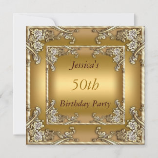 50th  Birthday Party Gold Invitation