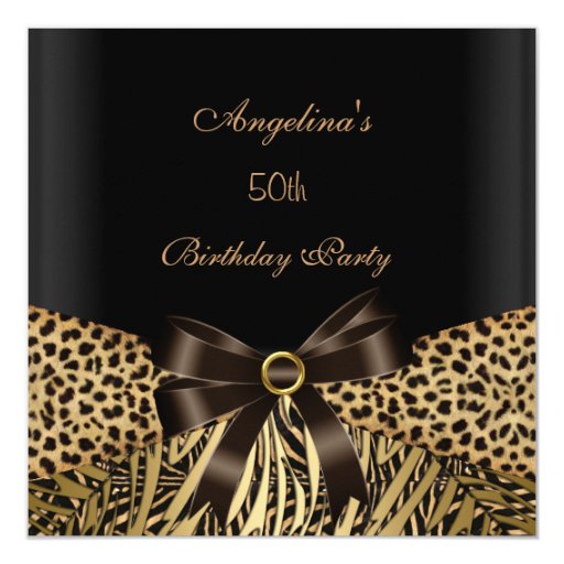 50th Birthday Party Gold Leopard Brown Black Card | Zazzle