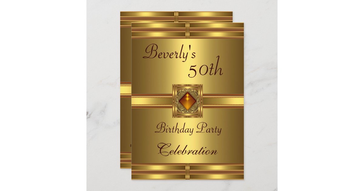50th Birthday Party Gold on Gold Invitation | Zazzle