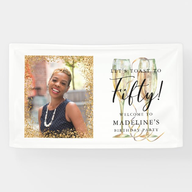 Zur Goldenen Hochzeit Dekoration Zum 50. Hochzeitstag, Weißgold, "Happy 50th Banner Goldene Hochzeit 50