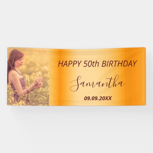 50th birthday party gold photo name script banner