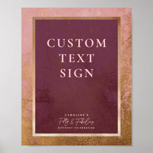 50th Birthday Party Gold  Pink Custom Sign