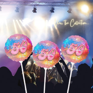 50th Birthday Party Gold Pink Glitter Disco Ball Balloon