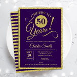 50th Birthday Party - Gold Purple ANY AGE Invitation<br><div class="desc">50th birthday party invitation for men or women. Elegant invite card in purple with faux glitter gold foil. Features typography script font. Cheers to 50 years! Can be personalized into any year. Perfect for a milestone adult bday celebration.</div>