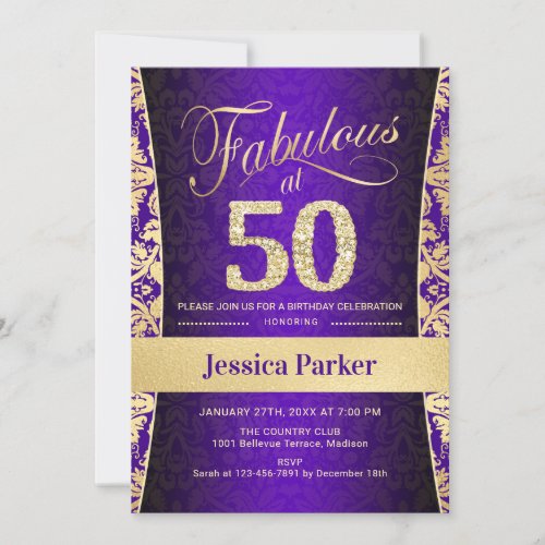 50th Birthday Party _ Gold Purple Invitation