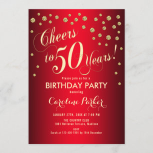 50th Birthday Party - Gold Red Invitation