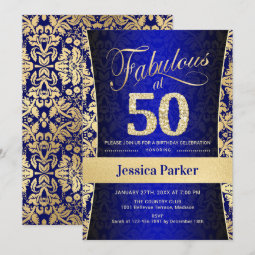 50th Birthday Party - Gold Royal Blue Invitation | Zazzle