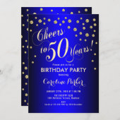 50th Birthday Party - Gold Royal Blue Invitation | Zazzle