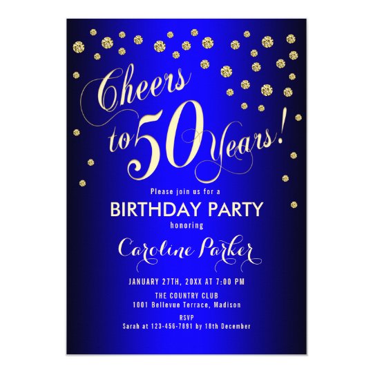 50th Birthday Party - Gold Royal Blue Invitation | Zazzle.com