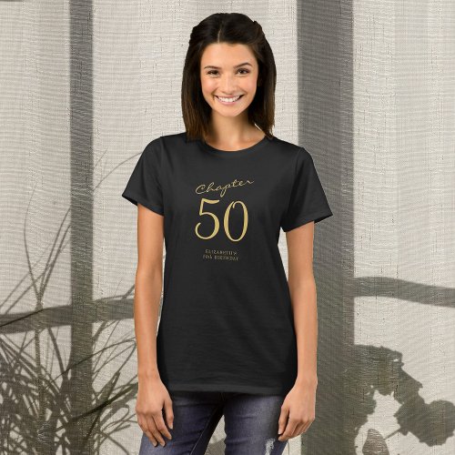 50th Birthday Party Gold Script Black T_Shirt