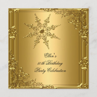 50th Birthday Party Gold Snowflake Invitation