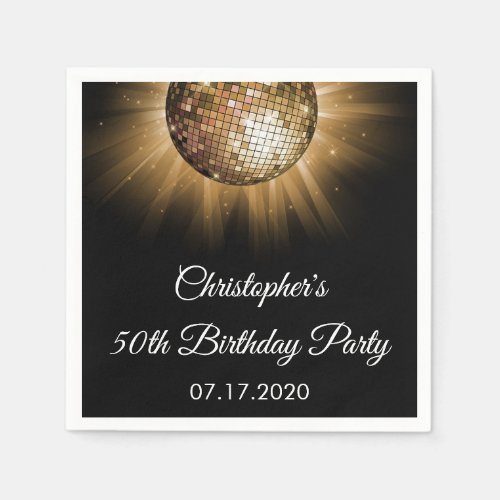 50th Birthday Party Gold Sparkle Disco Ball Napkins