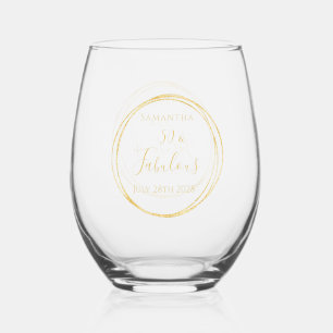 50th Birthday Party Gold Typography Personalized Stemless Wine Glass