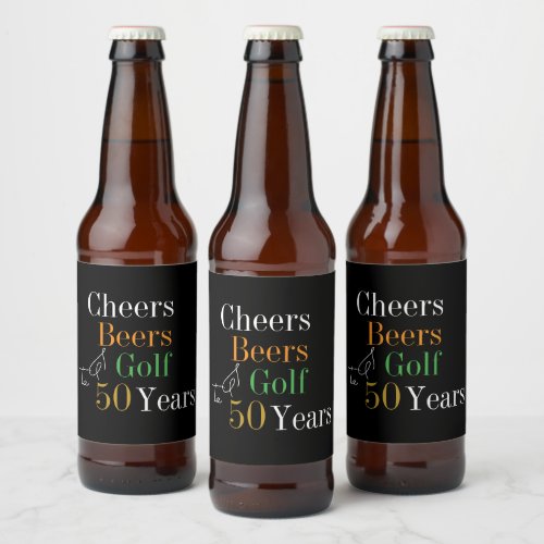 50th Birthday Party Golf Cheers Beers Black Gold Beer Bottle Label