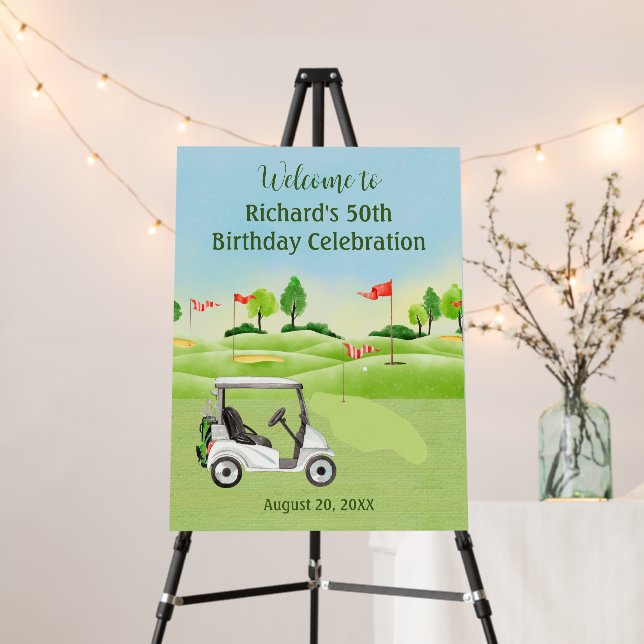 50th Birthday Party Golf Guy Welcome   Foam Board (In Situ (Stand))