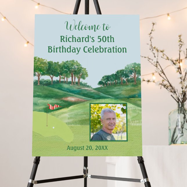 50th Birthday Party Golf Men's Photo Welcome   Foam Board (Creator Uploaded)
