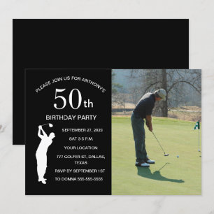 50th Birthday Party Golfer Black Par Golf Photo Invitation