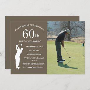 50th Birthday Party Golfer Brown Par Golf Photo Invitation