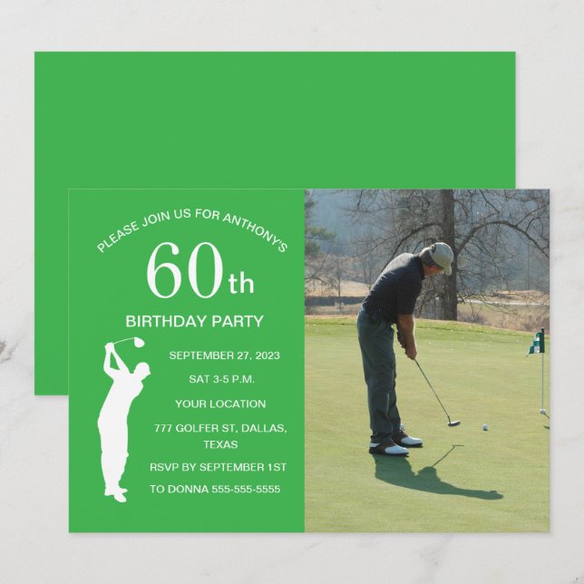 50th Birthday Party Golfer Green Par Golf Photo Invitation (Front/Back)