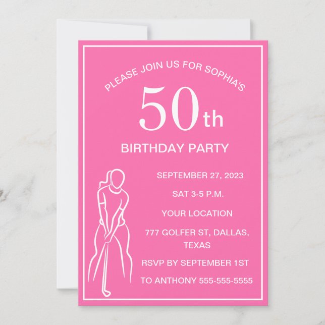 50th Birthday Party Golfer Pink Ladies Golf Par Invitation (Front)