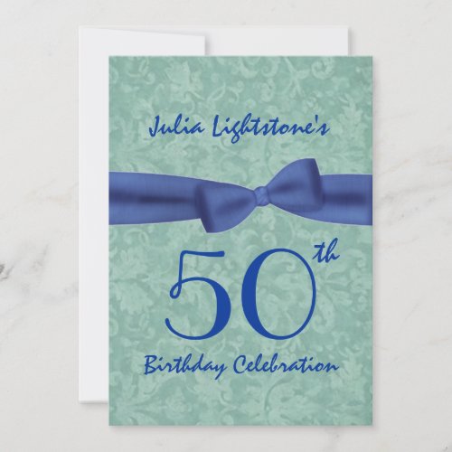 50th Birthday Party Green and Blue Bow W1469 Cards