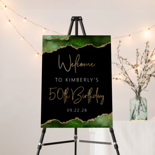 50th Birthday Party Green Gold Agate Welcome Foam Board