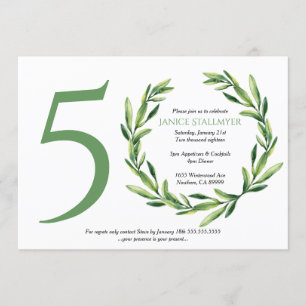 50th Birthday Party, Green Leaf Wreath Invitation