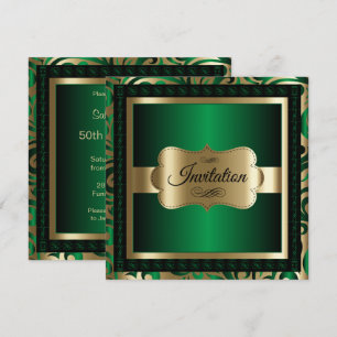 50th Birthday Party Green Metallic & Gold Invitation
