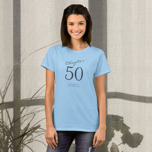 50th Birthday Party Grey Script Blue T_Shirt