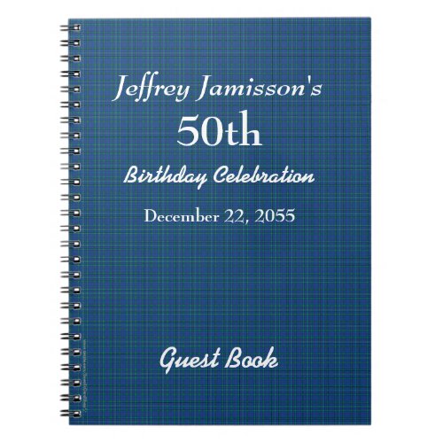50th Birthday Party Guest Book Blue Plaid