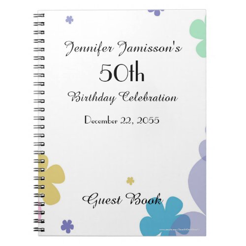 50th Birthday Party Guest Book Festive Floral Notebook
