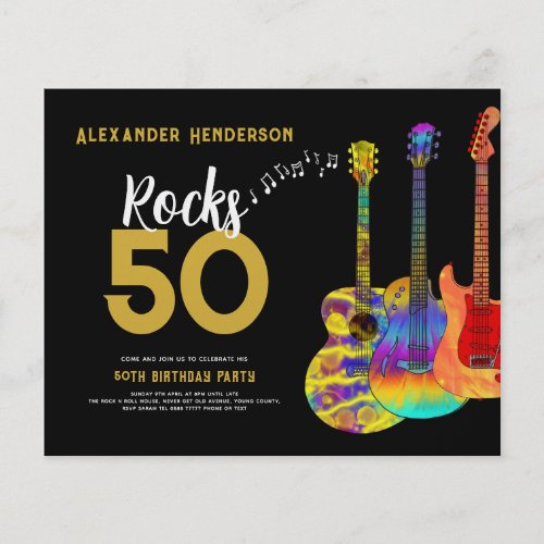 50th Birthday Party Guitars Rocks 50 Budget Flyer