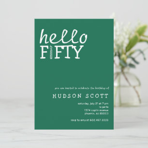 50th Birthday Party Hello Fifty Modern Green Invitation