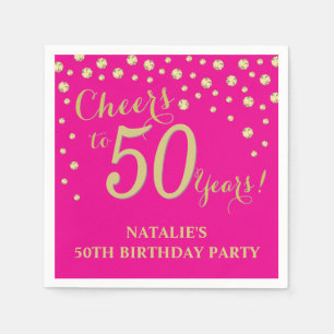 50th Birthday Party Hot Pink and Gold Diamond Napkins