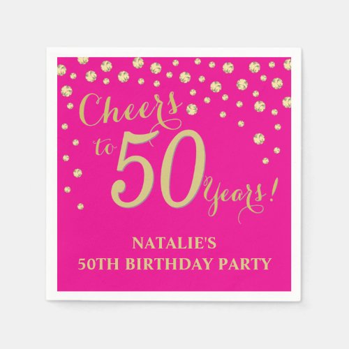 50th Birthday Party Hot Pink and Gold Diamond Napkins