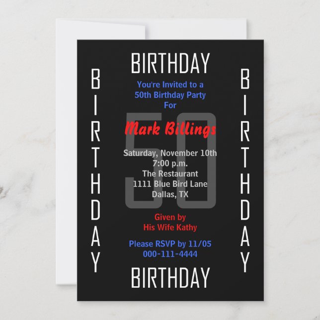 50th Birthday Party Invitation 50 (Front)