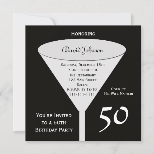 50th Birthday Party Invitation -- 50 in Black