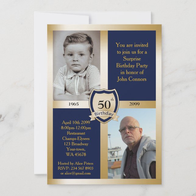 50th,Birthday Party Invitation,Add photo,any age Invitation (Front)