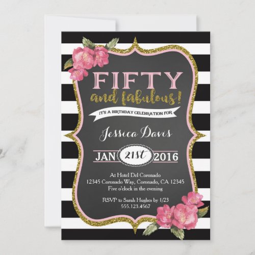 50th Birthday Party Invitation Adult Fifty Invite