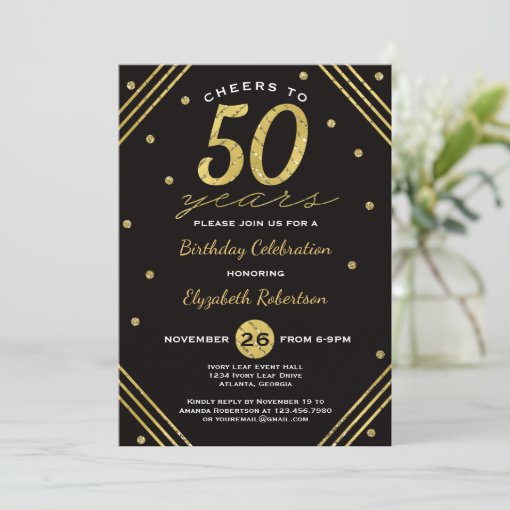 50th Birthday Party Invitation, Cheers, Faux Gold Invitation | Zazzle