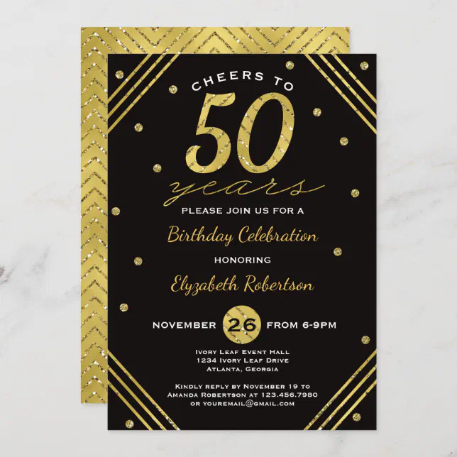 50th Birthday Party Invitation, Cheers, Faux Gold Invitation | Zazzle