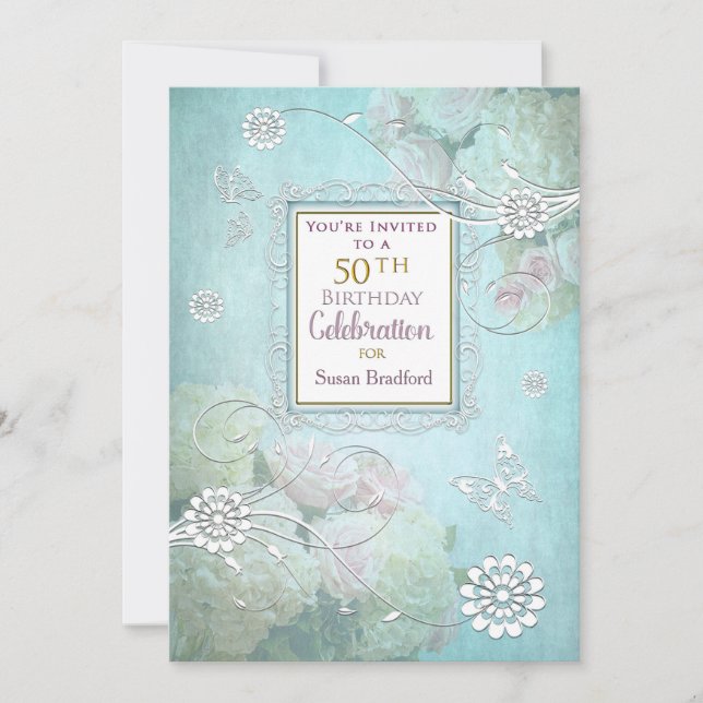 50th Birthday Party Invitation, Elegant Pastels Invitation (Front)