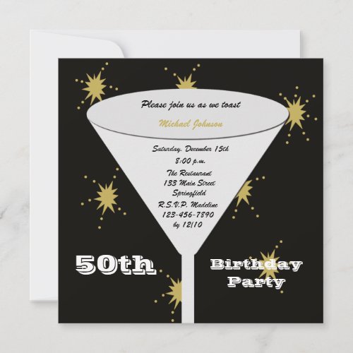50th BIrthday Party Invitation -- Gold 50th Toast